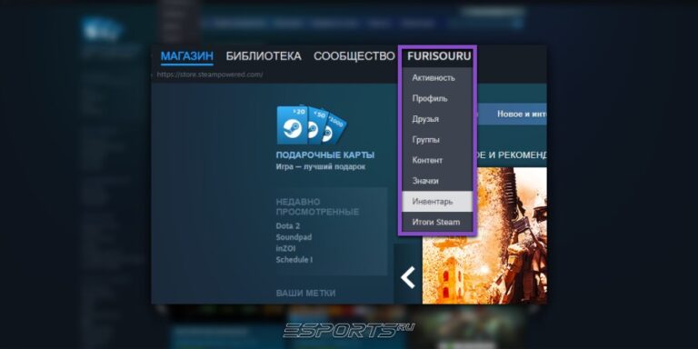 Вкладка "Инвентарь" в Steam