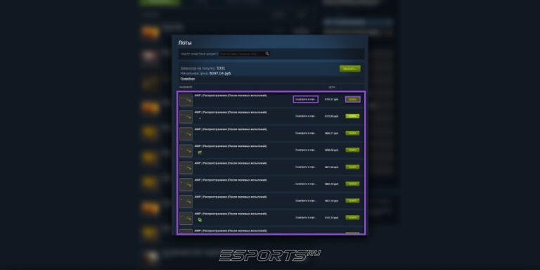 Кнопка "Осмотреть в игре" и "Купить" скин