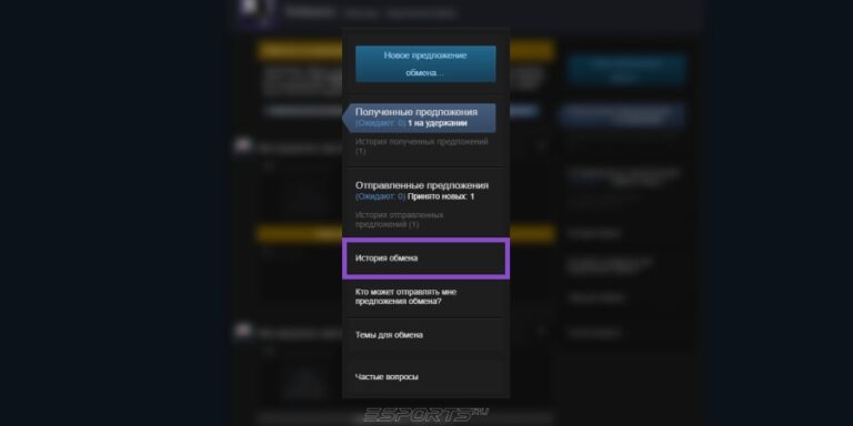 Раздел "История обмена"