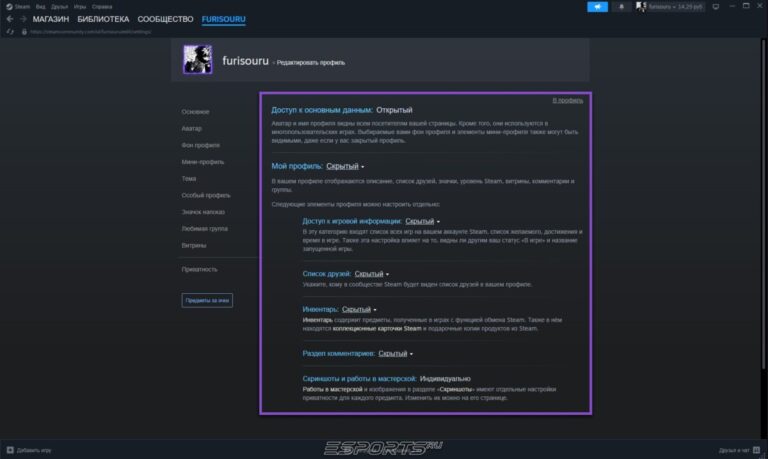 как открыть инвентарь в настройках стим профиля