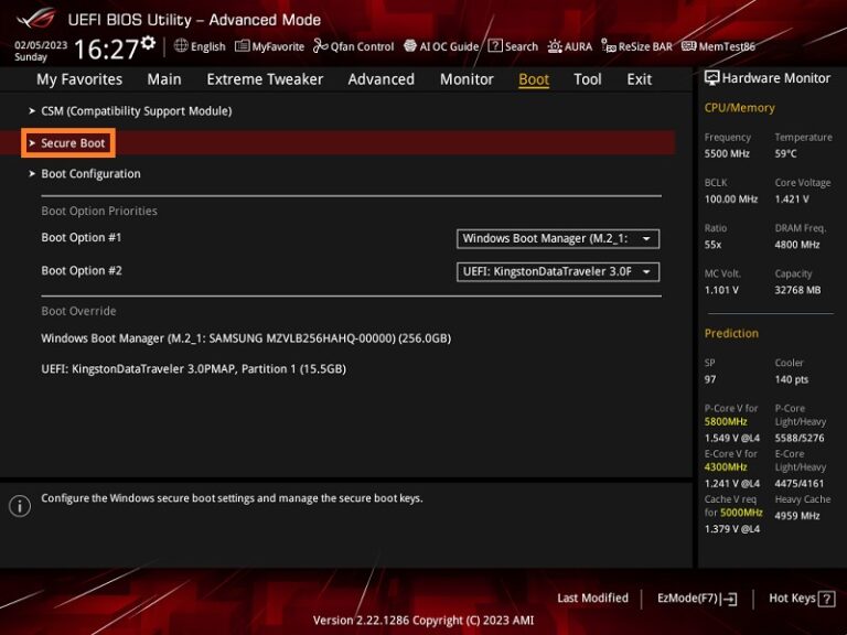 настройка секьюр бут асус